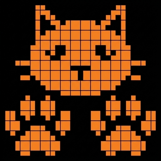 Stitch chart guide image for Cozy Cat Bed — Rectangular with Orange Cat Face & Paw Prints
