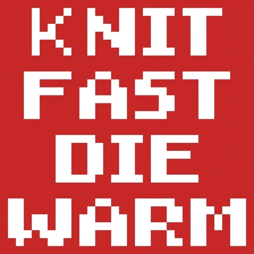 Stitch chart guide image for "Knit Fast, Die Warm" — Knitted Wall Sign